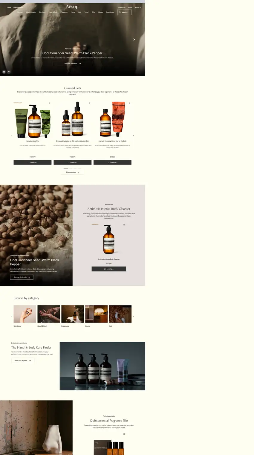 Captura de la web de Aesop