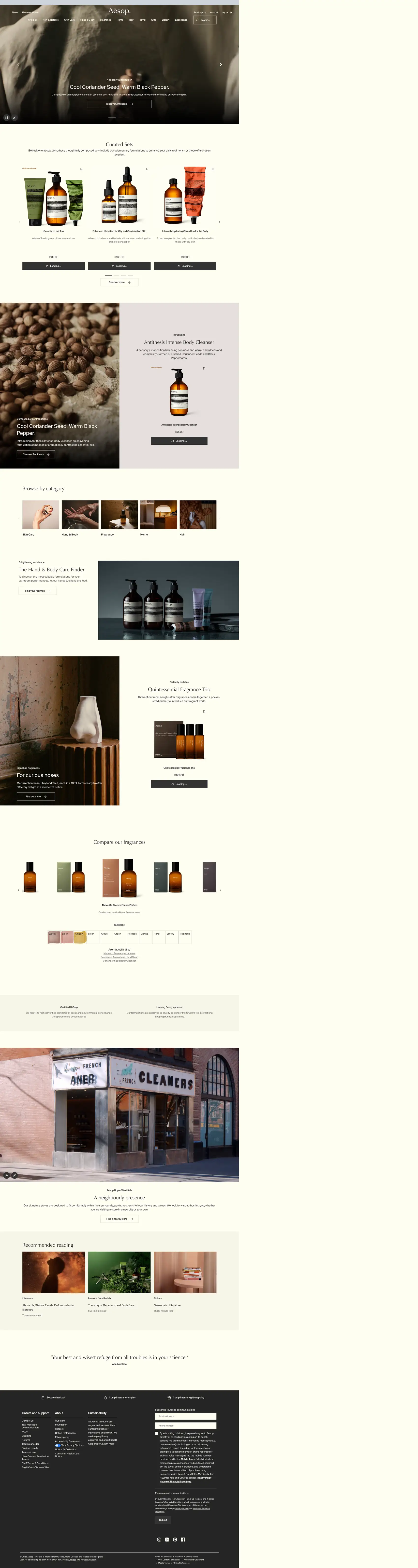 Captura completa de aesop.com en escritorio