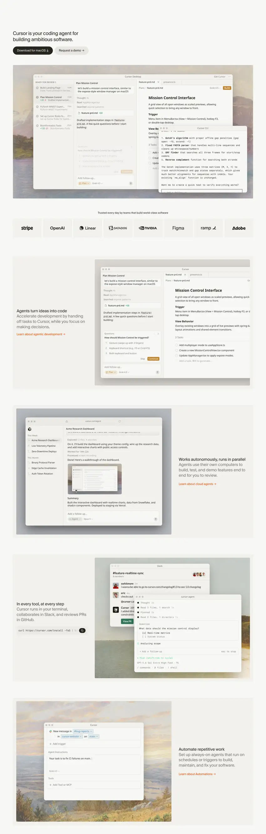 Captura de la web de Cursor