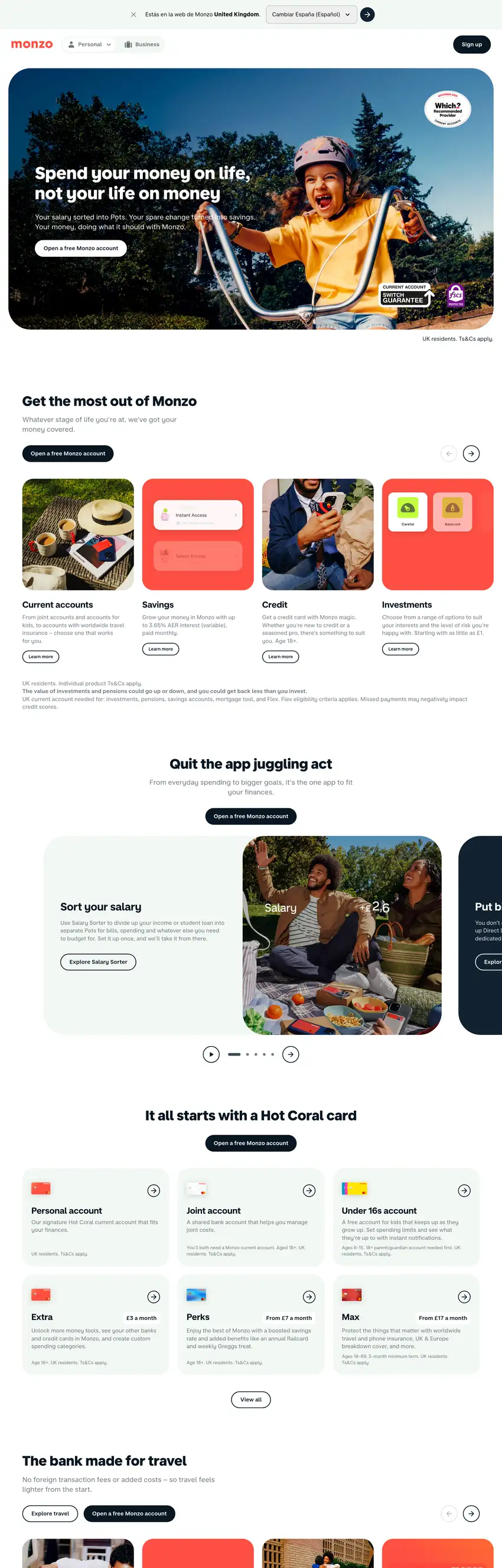Captura de la web de Monzo