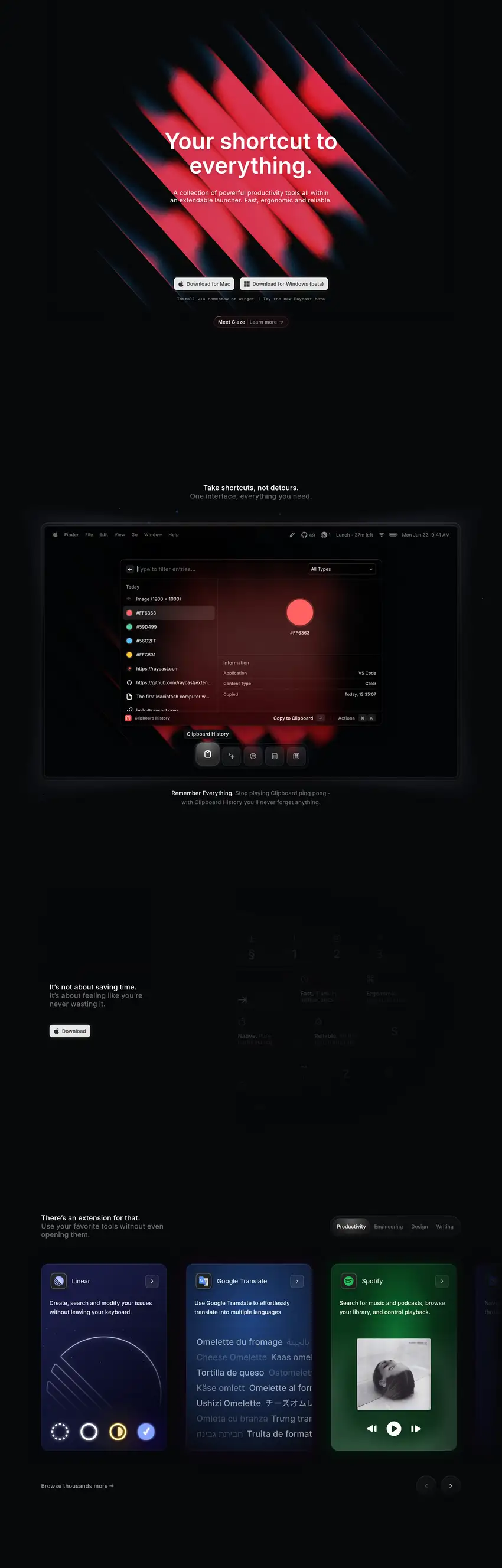 Captura de la web de Raycast