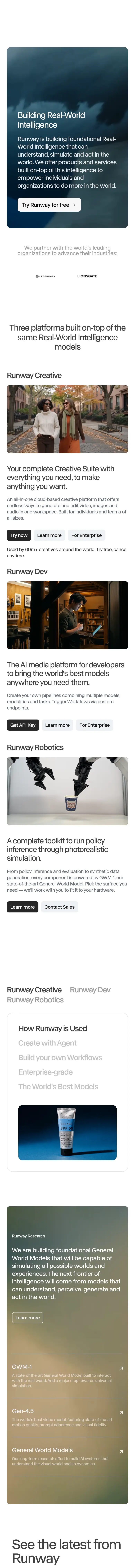 Captura completa de runwayml.com en móvil, parte 1 de 2