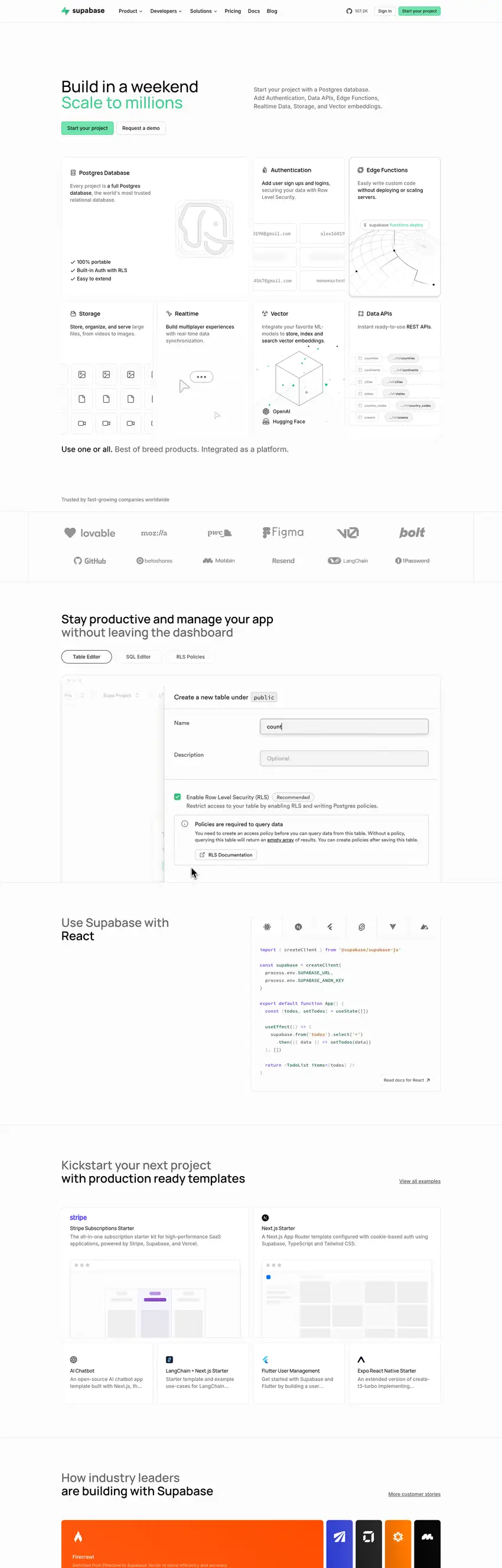 Captura de la web de Supabase