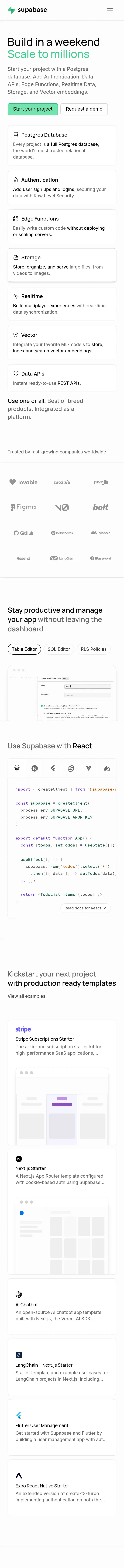 Captura completa de supabase.com en móvil, parte 1 de 2
